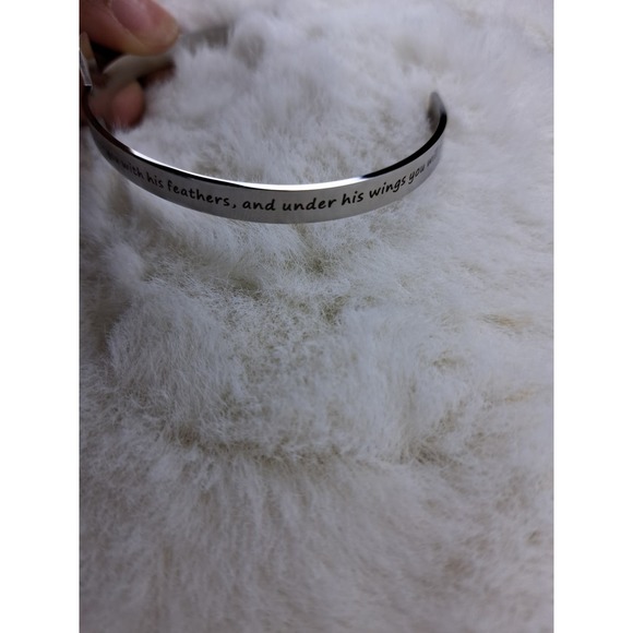 Psalm 91:4 Stainless Steel open cuff adjustable bracelet - - Picture 3 of 11